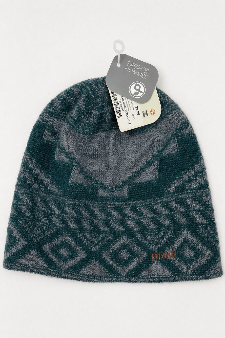 Pistil Wool Geometric Knit Beanie Hat Gray/Teal Fleece Lined NWT Made in Italy